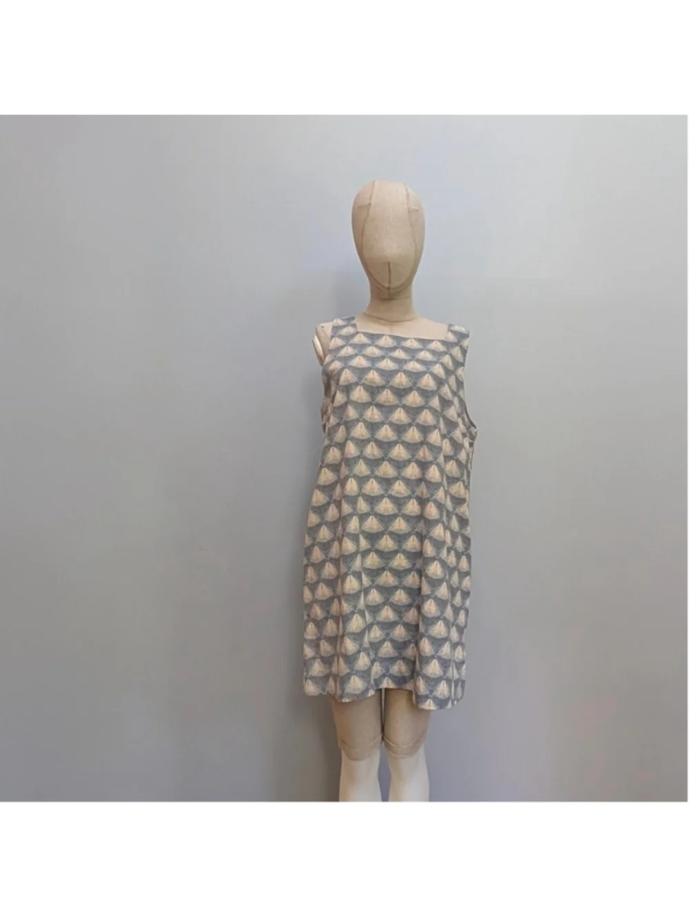 En Saison Linen Blend Geometric Fan Shift Mini Dress - Large